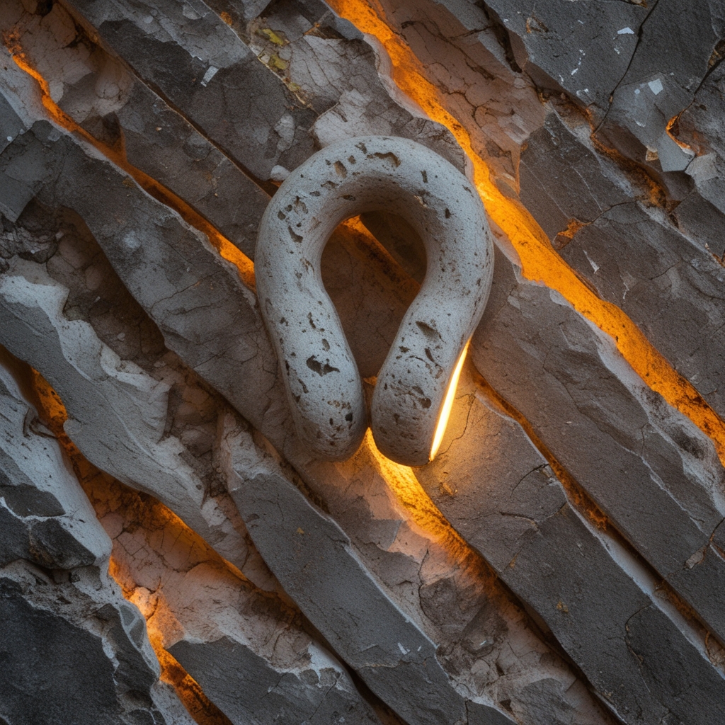 Nahaufnahme eines hölzernen Gelenk-Modells auf einer strukturierten Steinoberfläche, beleuchtet durch seitliches, warmes Licht, das Schatten in die Holzmaserung wirft